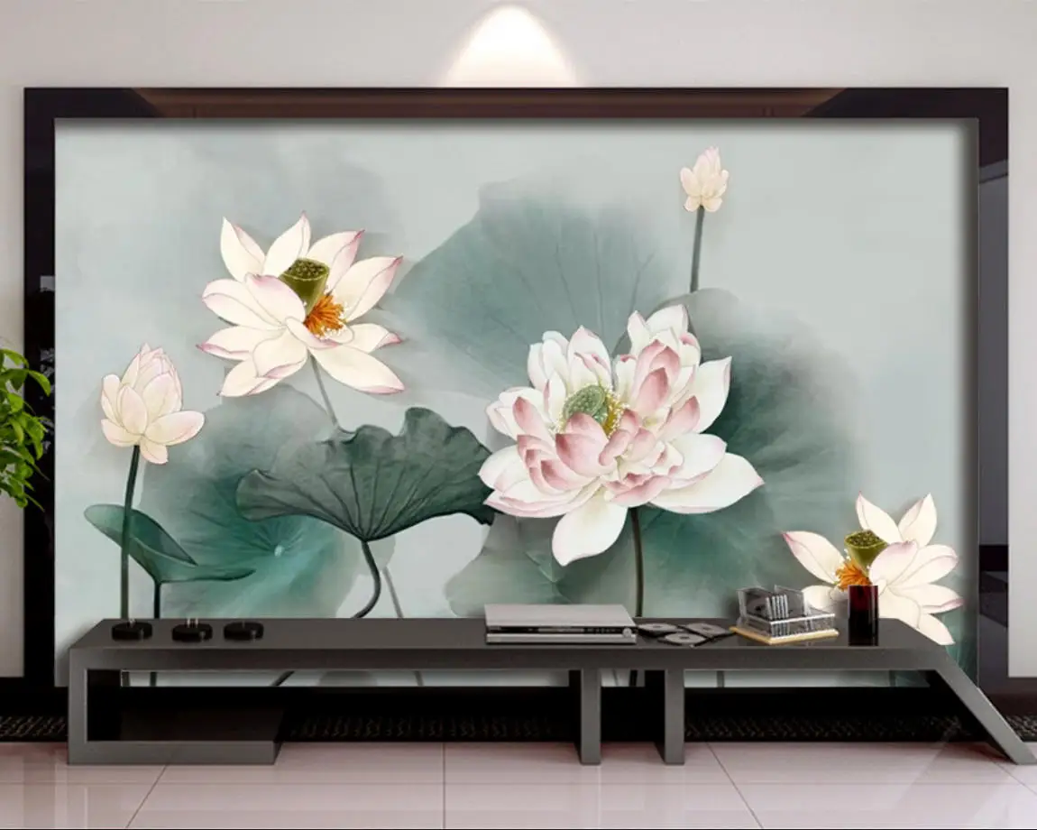 Custom Wallpaper Stone and Orchid on Bamboo lotus goldfish Photo Wallpaper Mural Bedroom TV Wall decoration Wallpaper