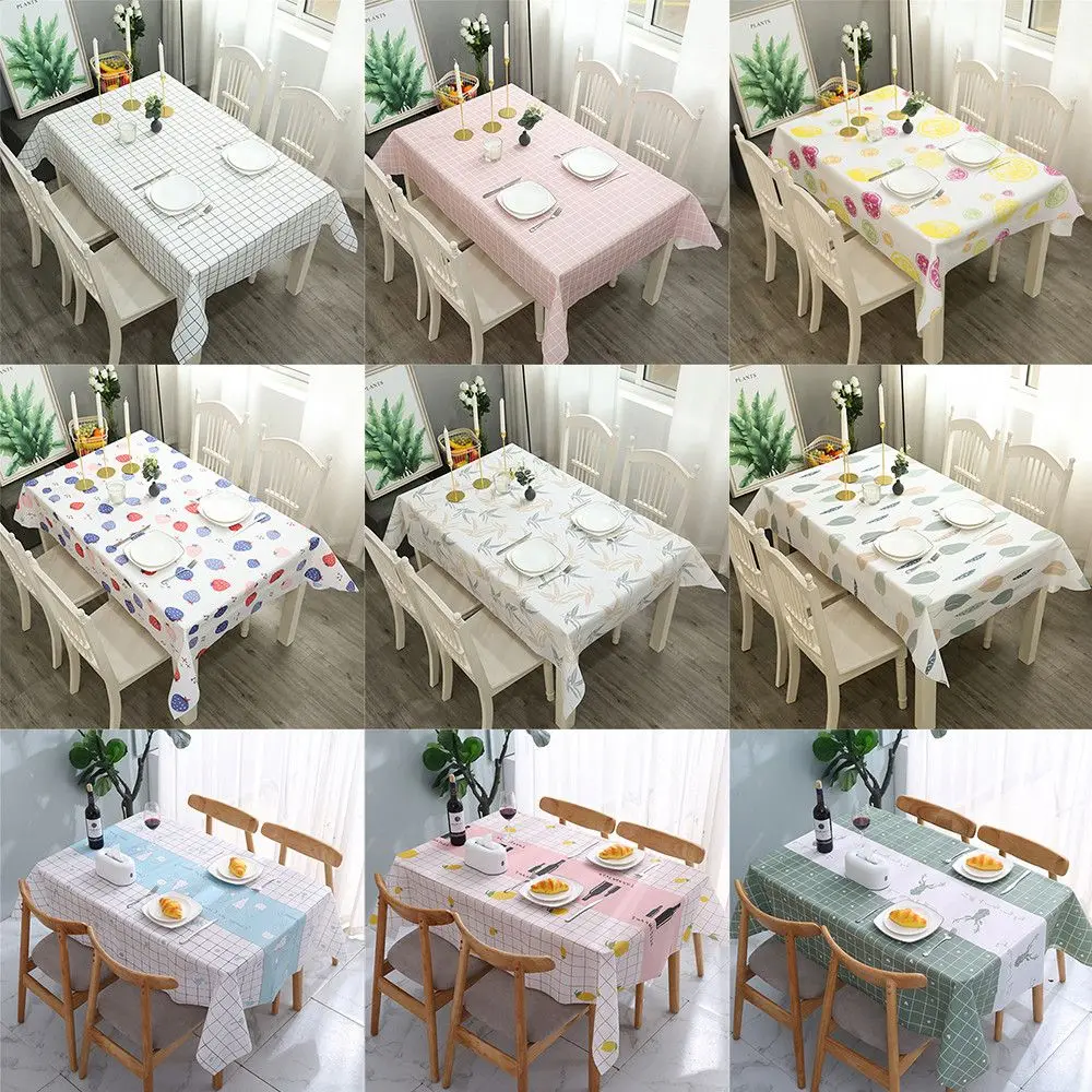 Plastic PVC Waterproof Oilproof Kitchen Dining Table Colth Rectangula Grid Printed Tablecloth Cover Mat Oilcloth Antifouling