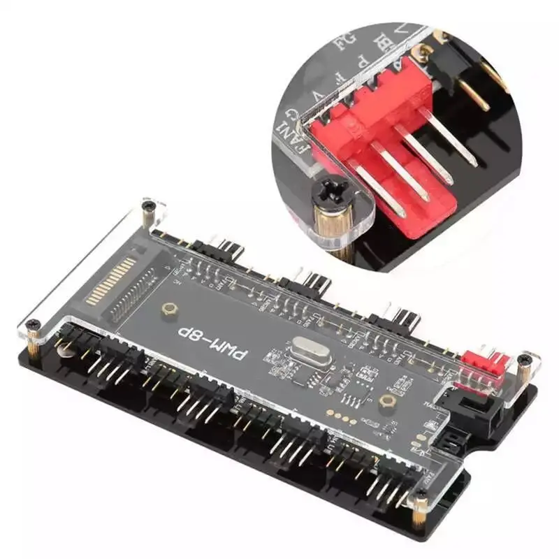 X64A-PWM& ARGB LED Controller Hub 8 Ports 12V 4 Pin Fan Support 5V 3 Pin AURA Wireless IR Remote Adapter, 2-In-1 ARGB Control Ce
