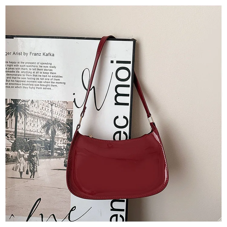 Glänzende Lackleder-Unterarmtasche Einfarbige Damen-Mini-Handtasche Modische Casual Schultertasche Tägliche Dating-Handtasche – Detail 26