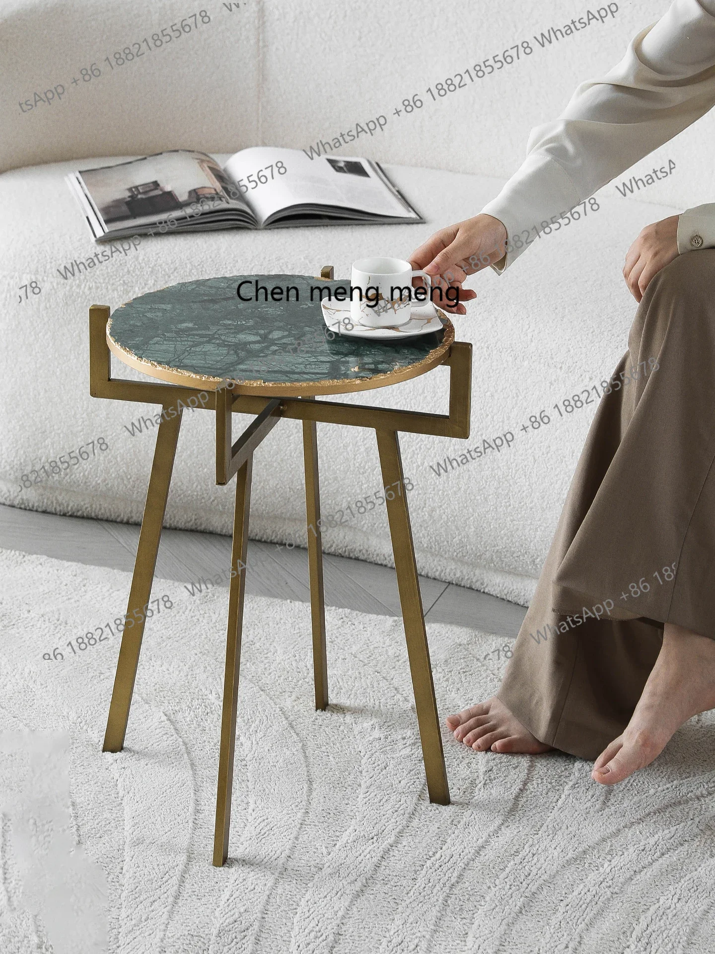

New arrive Modern Art Natural Marble Decorative Coffee Table Creative Living Room Sofa Corner Table Light Luxury Metal Side Tabl
