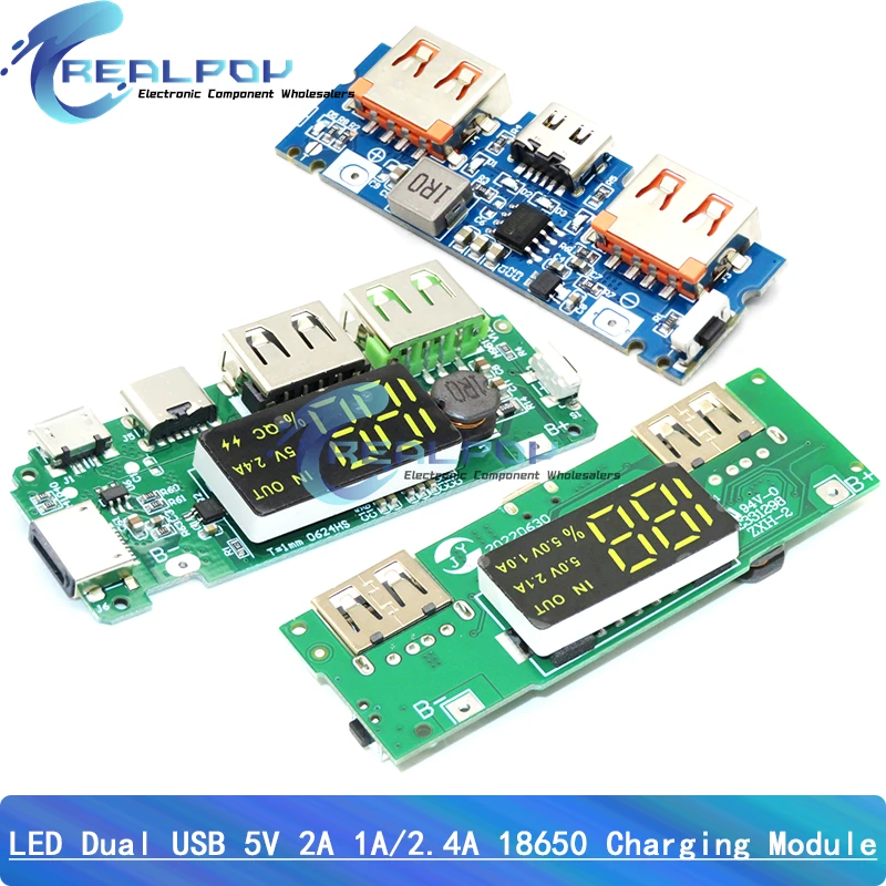 Lithium Battery Charger Board LED Dual USB 5V 2.4A Micro/Type-C USB Mobile Power Bank 18650 Charging Module Circuit Protection