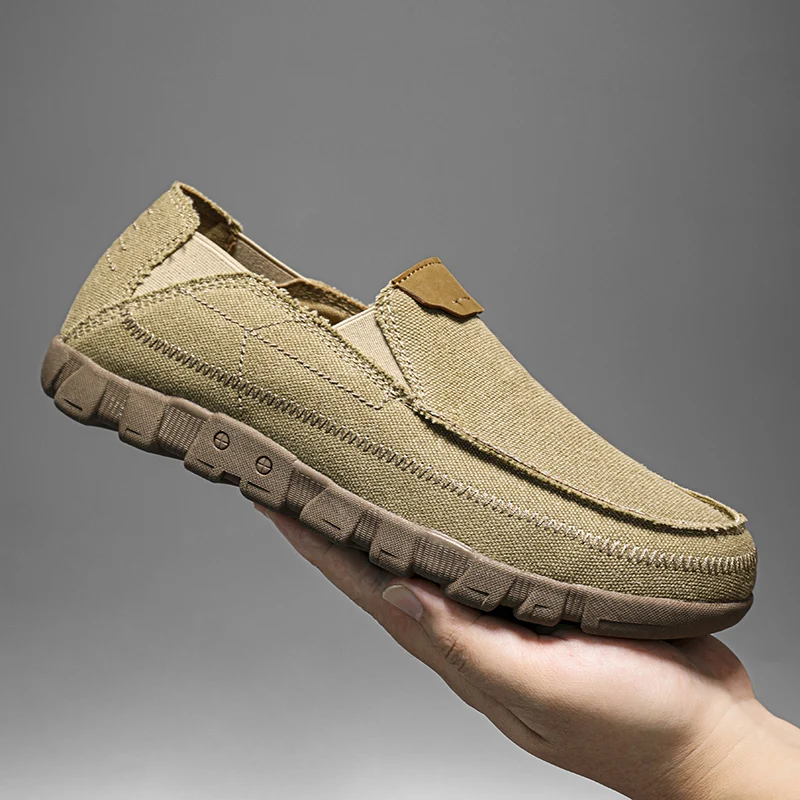 

Men's Outdoor Comfortable Low-Top Canvas Shoes Lightweight Slip-On Breathable Boat Shoes Casual round Toe Thick Bottom