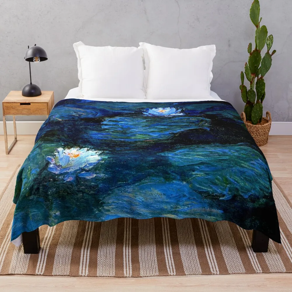 Water Lilies Monet deep blue Throw Blanket throw blanket for sofa warm blanket soft