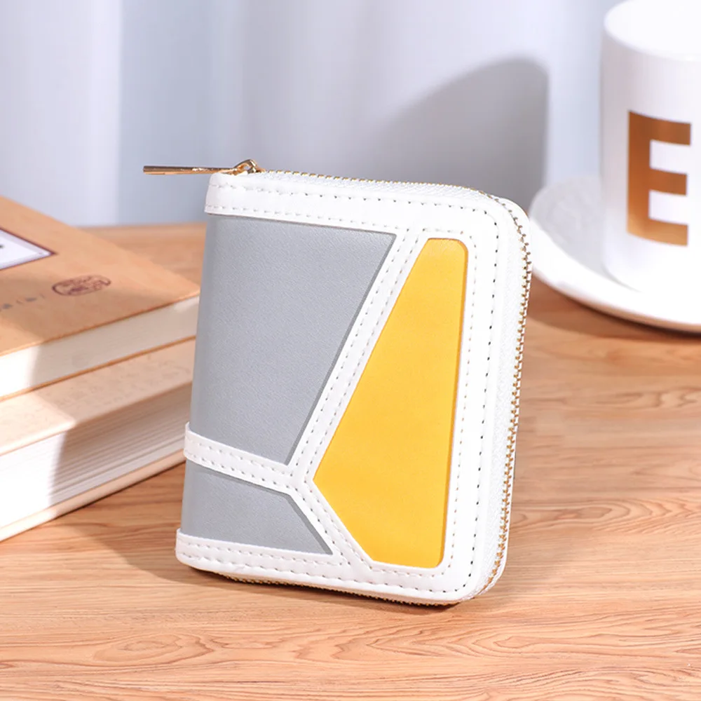 Fashion Splicing PU Leather Women's Wallet Short Mini Coin Purse Schoolgirl Geometric Cute Card Holder