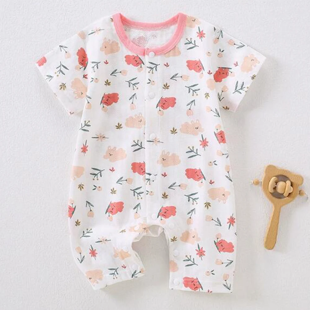 100% Cotton Baby Short Sleeve Romper Summer Thin Newborn Jumpsuit Seamless Breathable Infant Clothes For Boys Girls