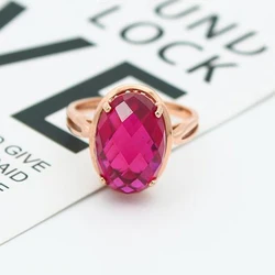 585 Purple Gold New 14K Rose Gold Inlaid Four-Claw Oval Ruby Rings For Women Adjustable Wedding Engagement Luxury Jewelry