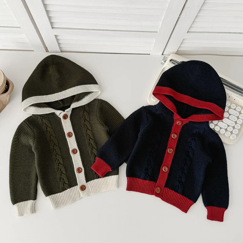2025 New Autumn 0-3Yrs Kids Clothes Infant Baby Girls Knitting Cardigan Long Sleeved Hooded Newborn Baby Girls Sweater Coat