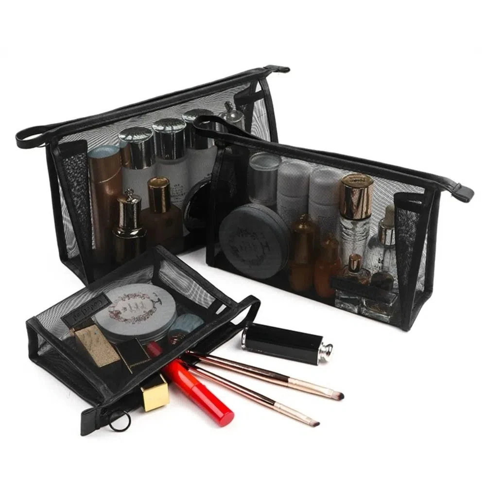 حقيبة مكياج شبكية كاجوال بسحاب مقلمة حقيبة مستحضرات تجميل شفافة سعة كبيرة منظم حافظة تخزين حقيبة أدوات الزينة للسفر