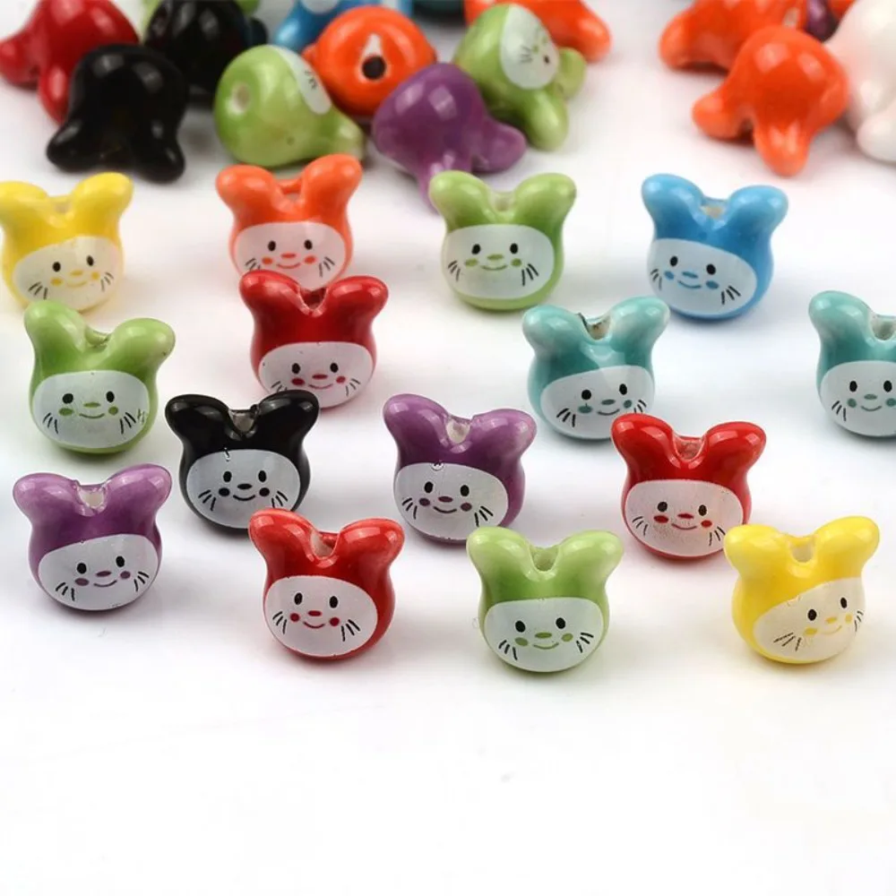 10Pcs Ceramic Colorful Chinchillas Ceramic Beads Animal Rabbit Cute Rabbit Ceramic Beads Colorful Beads