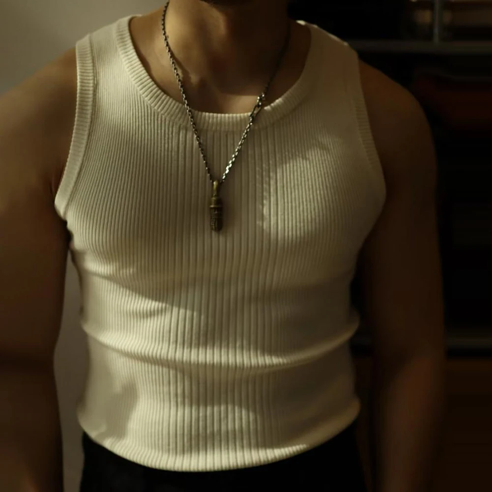 

Male Streetwear Vest Holiday Casual Knitted I-shaped Vest Polyester Slight Stretch O Neck Sleeveless Brand New
