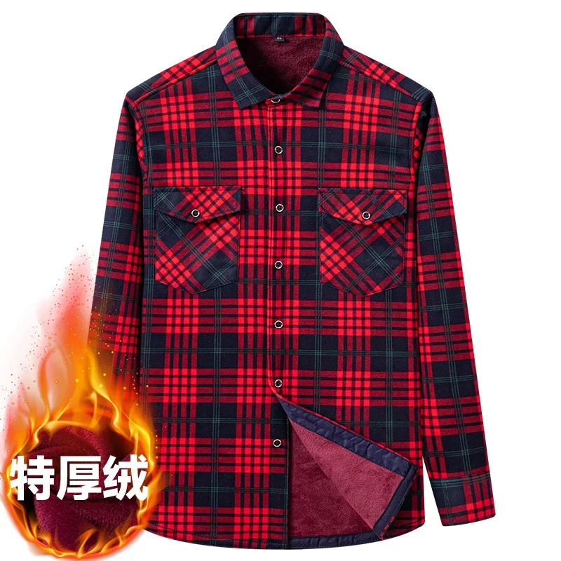 Winter Plush Thick Shirt Plaid Series Long Sleeved 2 breast pocket Shirt for Men\'s Warmth and Oversized Casual Shirt Clothing