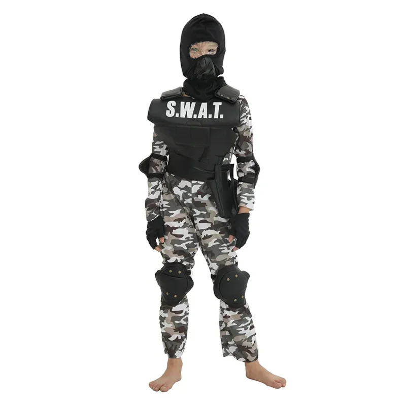 Specia Force Swat Police Uniform Bulletproof Vest Outfits Counter-Terrorism Cosplay Halloween Costumes Kids Fancy Dress Carniv T