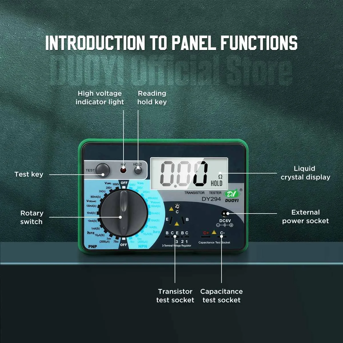 Mustool DY294 Multifunction Digital Transistor Analyzer Tester Semiconductor Diode Triode Reverse AC DC Voltage Capacitance FET