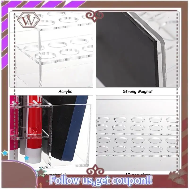 ABBG-حامل قلم تحديد المسح الجاف المغناطيسي حامل أقلام مغناطيسي من الأكريليك الشفاف مع 10 فتحات وحامل ممحاة حامل قلم رصاص