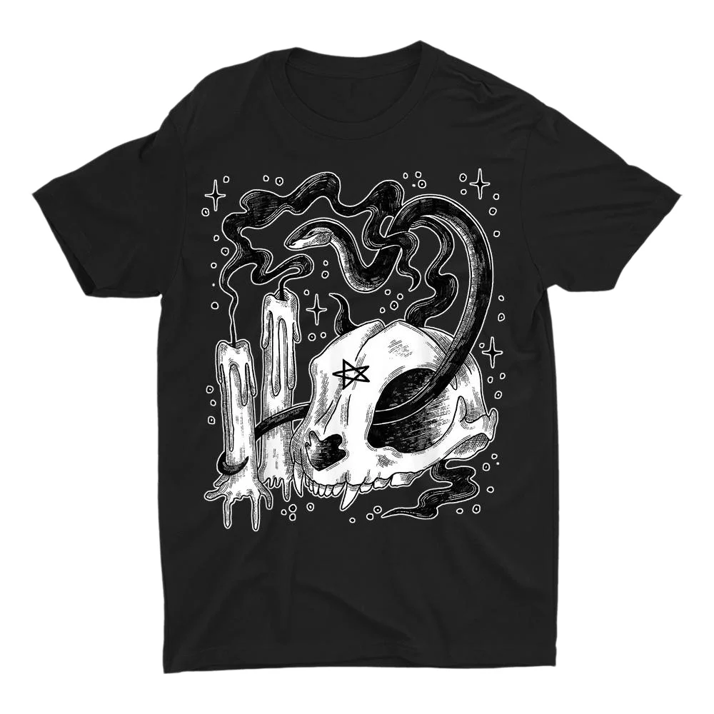 

Creepy Skull Snake Occult Goth Print Casual T-Shirt Men's Cotton Black Top for Women Summer Dark Graphic Tee