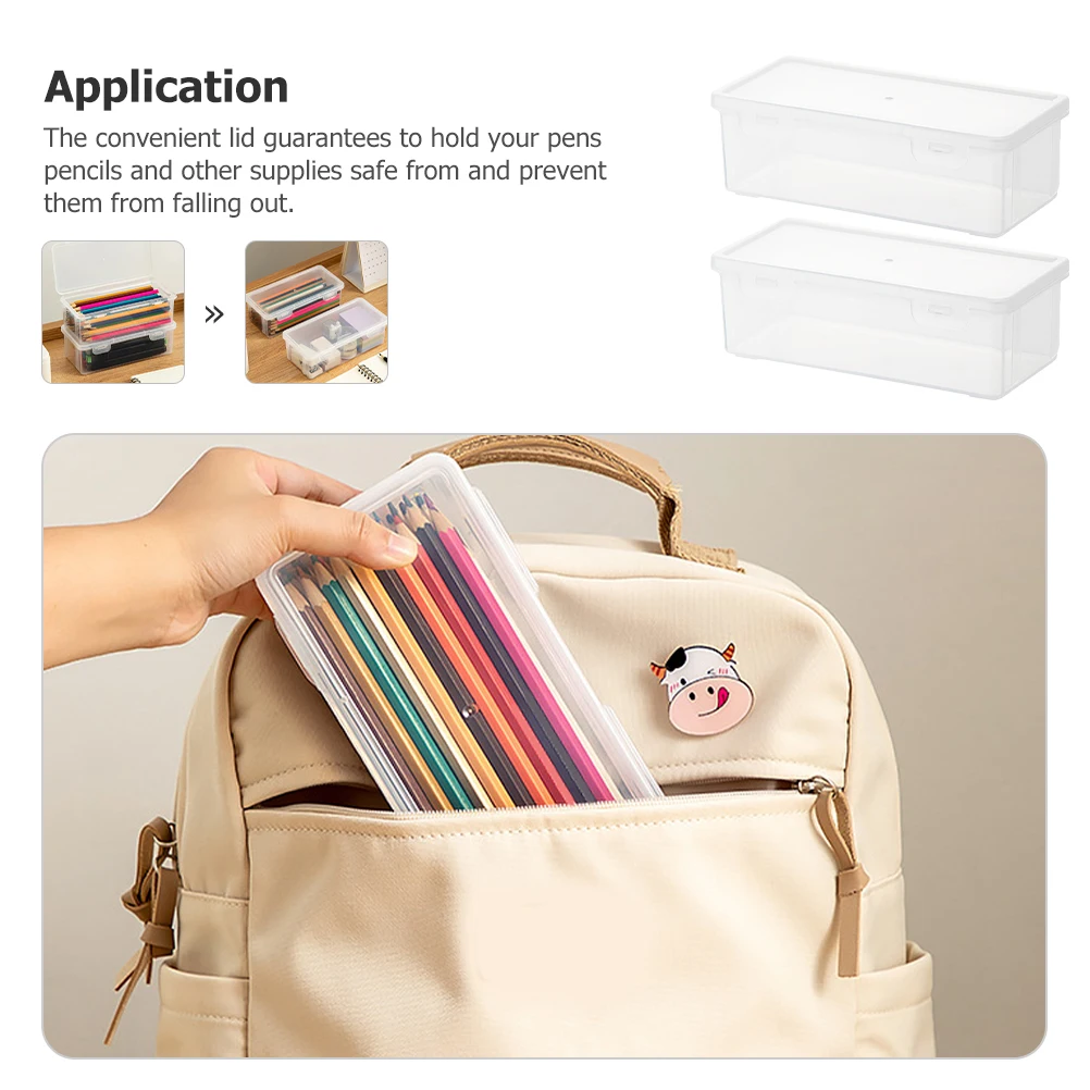 

2 Pcs Organiser Stationery Storage Box Small Container Pencil Case Student Holder