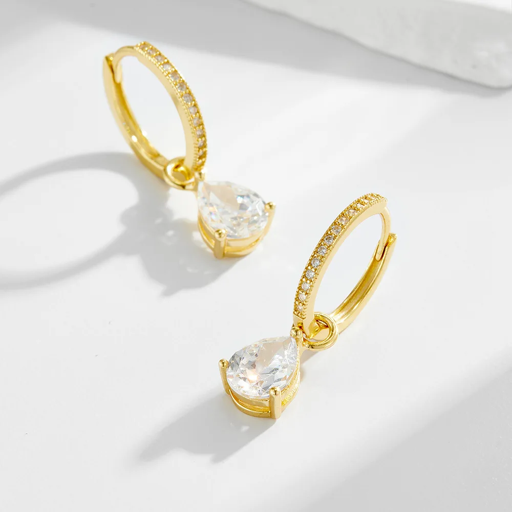 Withered S925 Pure Silver Water Droplet Zircon Earrings With Earrings And Buckles Women's Earrings Ear Cuffs