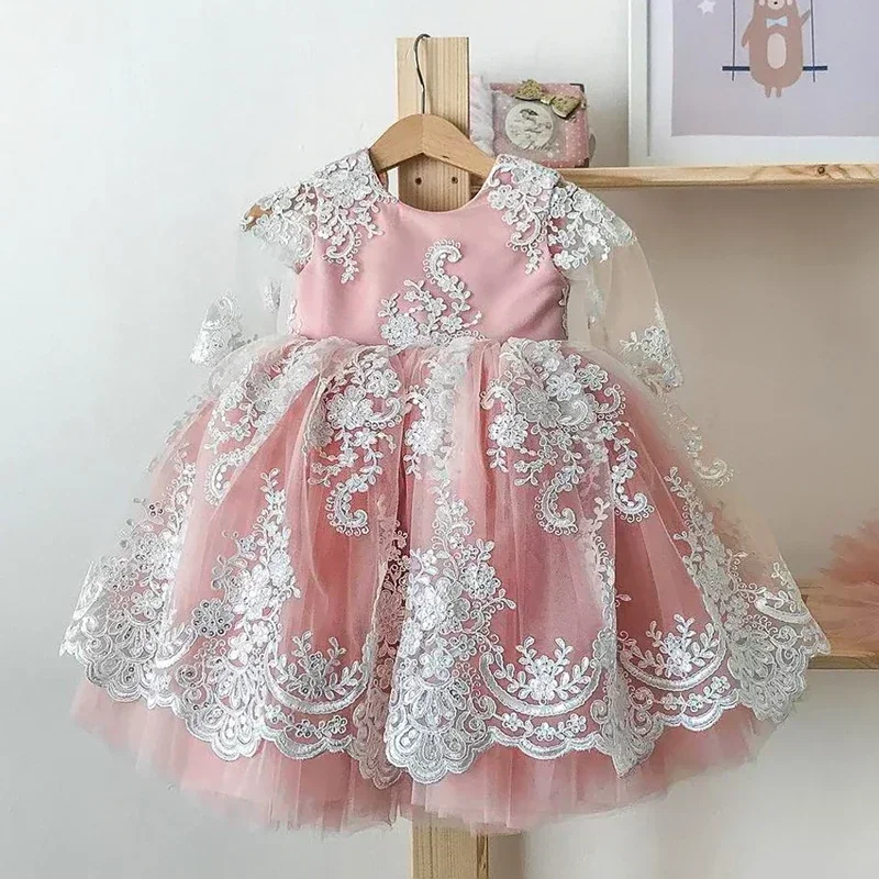 Baby Girl 1st Birthday Party Dress Infant Christening Tutu Gown Toddler Girls Baptism Christmas Dress Long Sleeves Baby Clothes