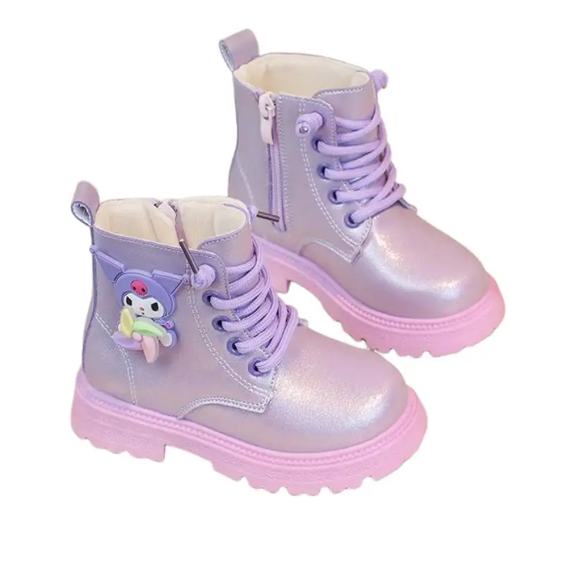 Sanrio Girl Martin Boots Kuromi Spring Autumn Cartoon Kawaii Fashion Middle Barrel Boots Water Proof Cute Child Outdoor Shoe New