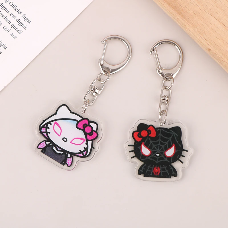 2Pcs Kawaii Sanrio Hello Kitty Spiderman Surrounding Key Chain Hellokitty School Bag Pendant