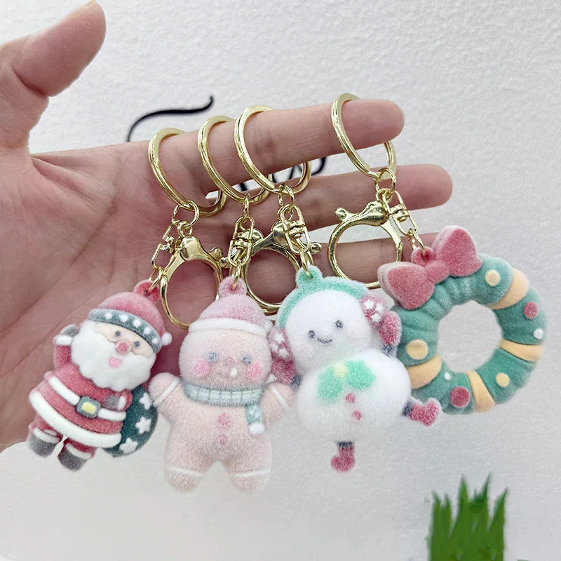 2-6-шт-рождественский-брелок-с-героями-мультфильмов-кавайный-флокированный-снеговик-Санта-Клаус-украшение-для-рюкзака-изысканный-креативный-подарок-для-лучшего-друга