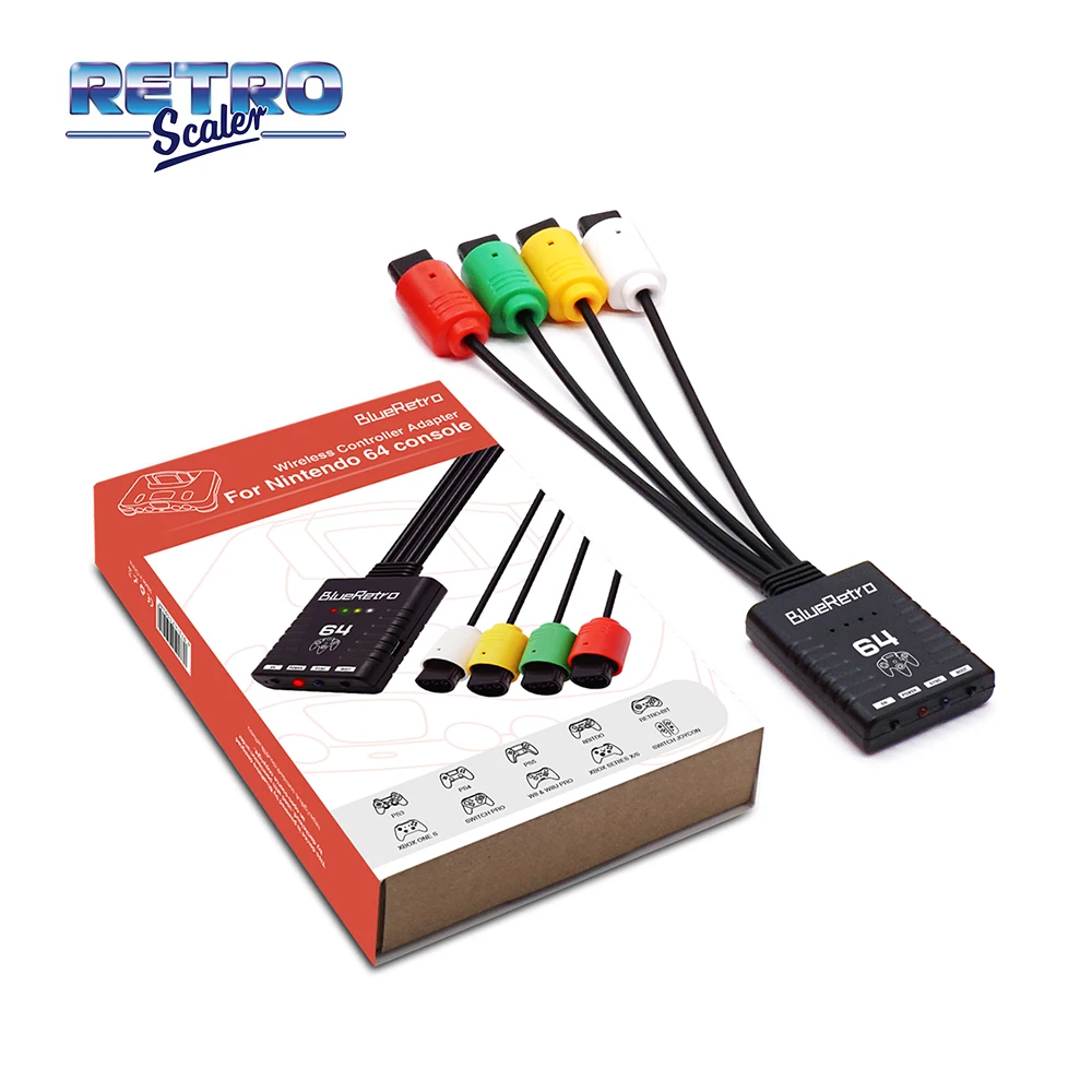 RetroScaler BlueRetro 무선 게임 컨트롤러 어댑터, 닌텐도 64 N64 콘솔용, 최대 4 개의 무선 게임 컨트롤러 지지대