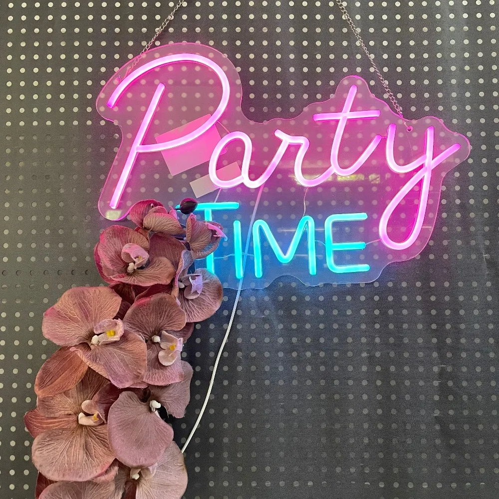 Party Time Neon Sign LED Light USB Powered for Birthday Bash Game Room Bar Cart Setup Nightclub Decor Bachelorette Party Gift