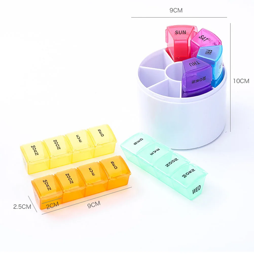 

7pcs Weekly Pill Box Colorful 7-Day Medicine Organizer 4 Compartments Daily Portable Tablet Container Safe Pp Material Dose