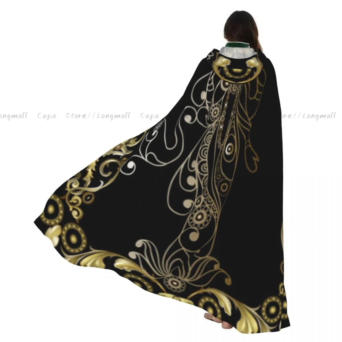 

Indian Motifs Illustration Hooded Cloak Coat Halloween Cosplay Costume Vampire Devil Wizard Cape Gown Party