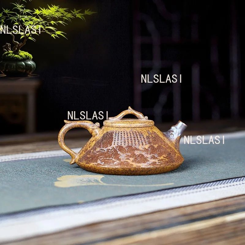 160m Learthenware Pot of Yixing High Temperature Section Dragon Ladle Teapot Mesh Carved Teapot Kung Fu Tea Set Accessories