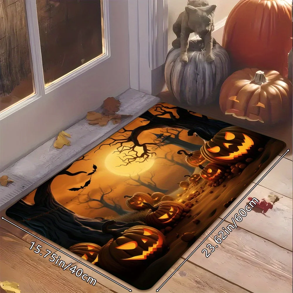 Spooky Pumpkin Patch Haunted Forest Halloween Doormat Non Slip Washable Mat For Front Door Porch Kitchen Indoor Outdoor