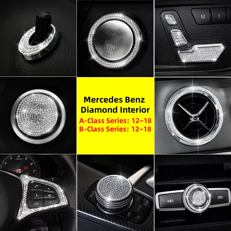 For Mercedes Benz 12~18 A B-Class A180 A200 B180 B200 W176 W246 Air Conditioner Vent Ring Central Control Knob Diamond Decorate