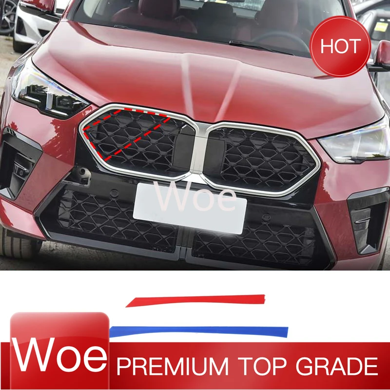 WoeFor BMW X2/U10 2024+ Rejilla central de tres colores, rejilla frontal central, tiras decorativas de tres colores, decoración exterior, accesorios para auto