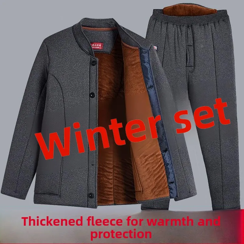 

Утепленный хлопковый зимний комплект для мужчин среднего и старшего возраста: куртка и термобелье. Теплая хлопковая одежда для папы.