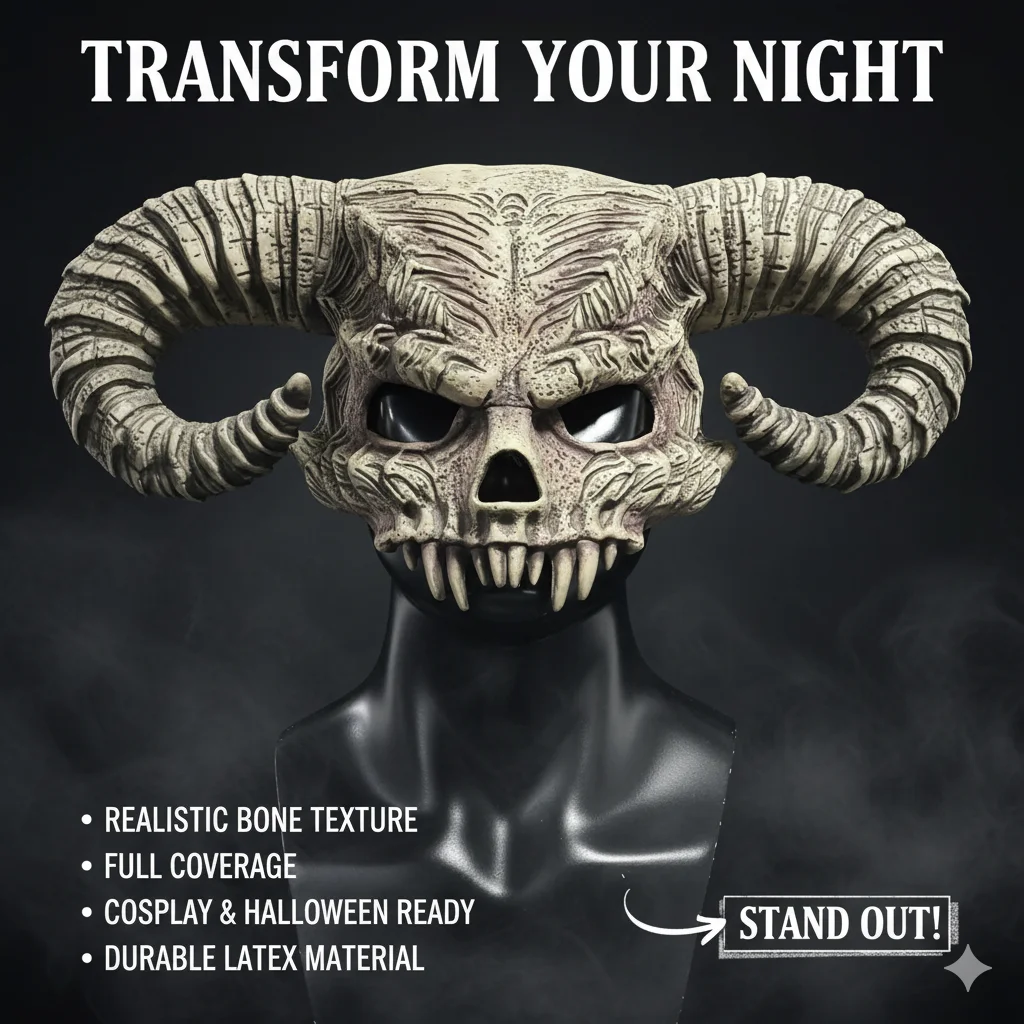 

Реалистичная латексная маска с рогом быка Сатаны, ужас, рог быка, капюшон демона, маскарадный костюм на Хэллоуин, маски с черепом, реквизит для взрослых