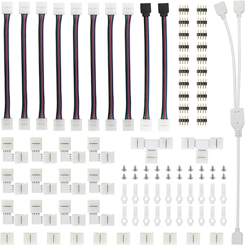 LED Strip Connector Kit for 5050 10mm 4Pin Includes 8 Types of Solderless LED Strip Accessories Provides Most Parts for DIY RGB