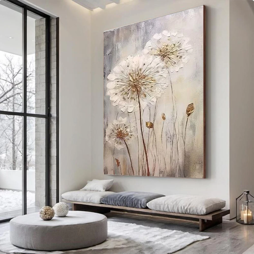 Abstract Flower Mural Neutral Texture Canvas Ultra Large Minimalist Abstract Painting Perfect Home Decor Gift