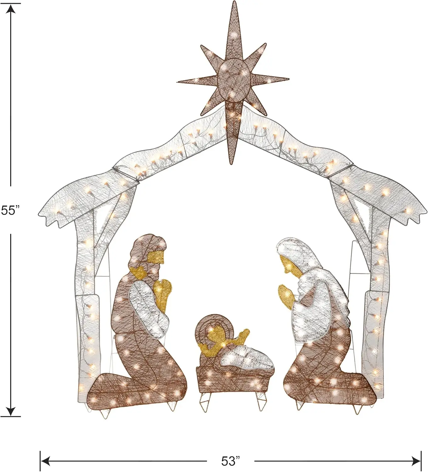 Scène de nativité de Noël artificielle pré-éclairée avec lumières LED blanches, 4,5 pieds pour la décoration de vacances intérieure/extérieure