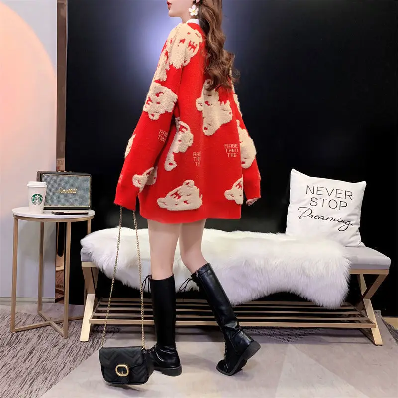 2023 Spring and Autumn New Fashion Cardigan Women's Coat Embroidered Loose Slouchy Knitted Cardigan Sweater