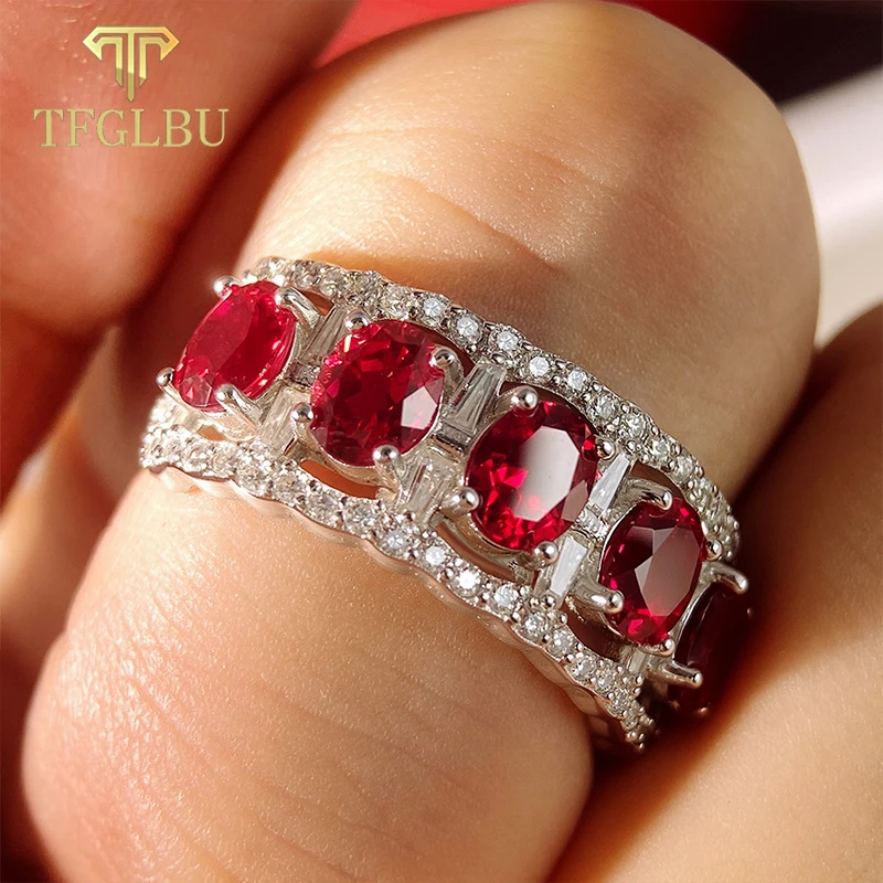 TFGLBU 2.5CT Royal Red Moissanite Custom Ring for Women S925 Silver Luxury Diamond Ring Engagement Christmas Gifts Fine Jewelry