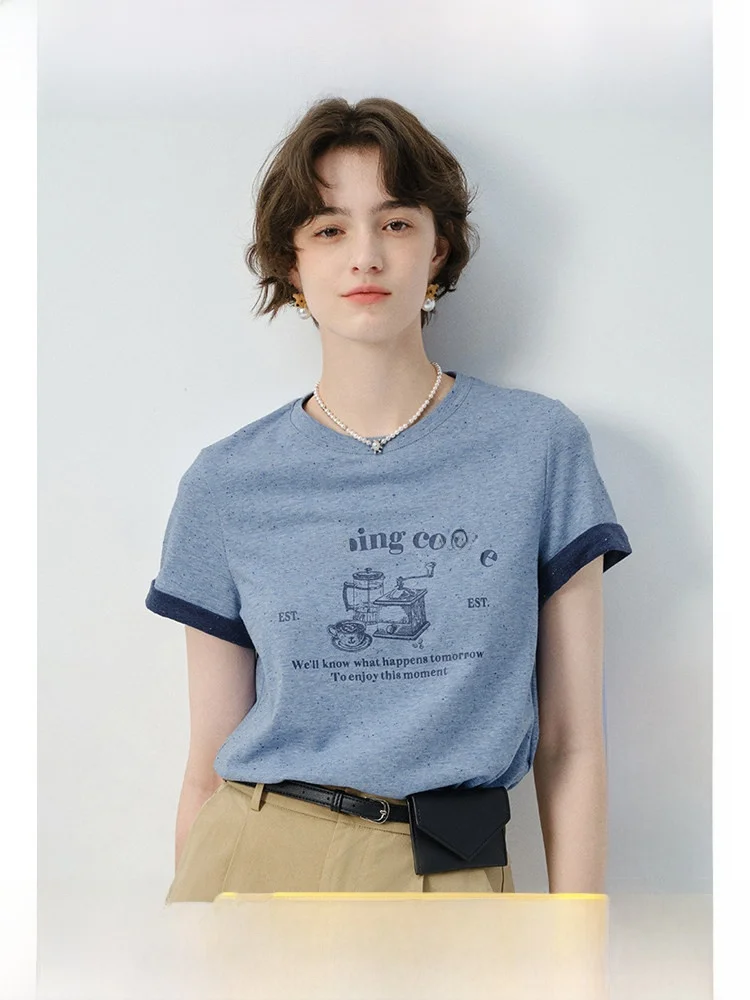 

Rui plus Size Women's round Neck T-Shirt Color Block Print Short Sleeve Vintage Summer Top Straight Cut Commute Style