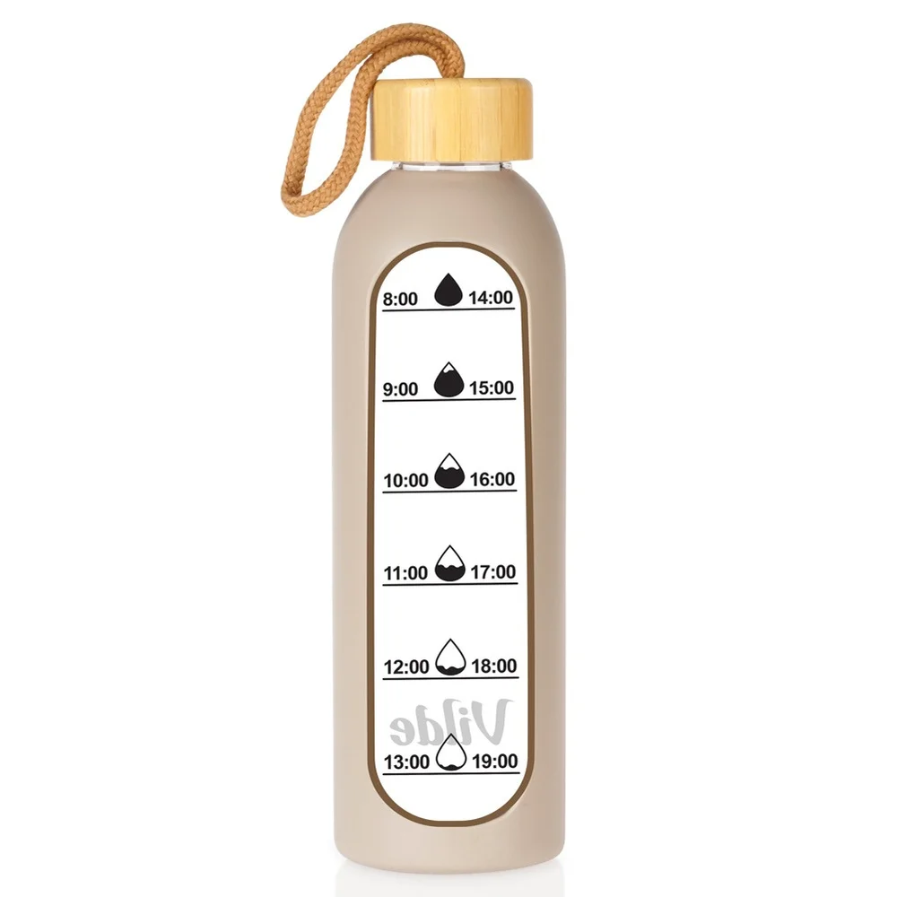 Glazen waterfles met siliconen hoes beige 600 ml