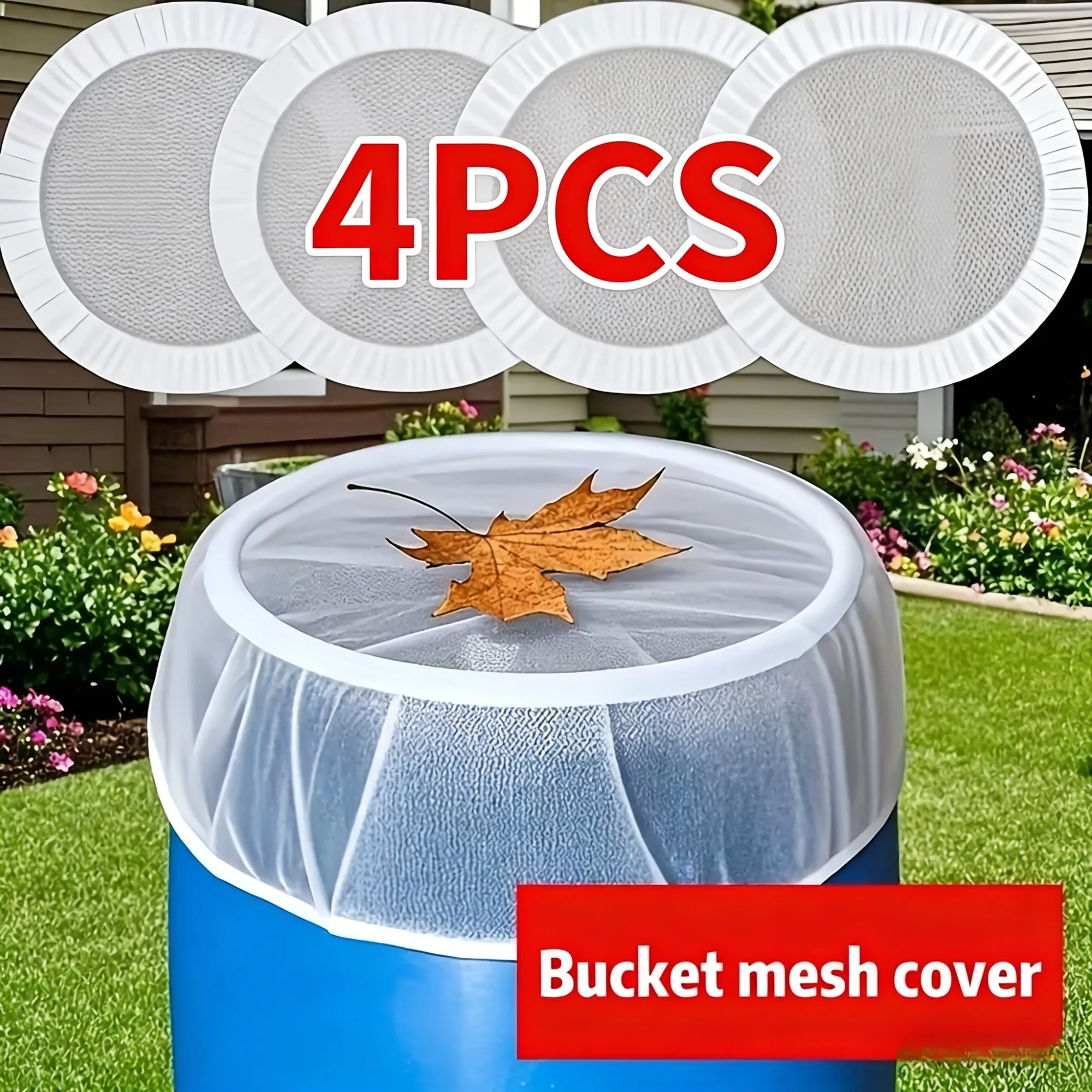 4Pcs Rain Barrel Mesh Cover Elastic Water Bucket Net Anti-leaf Mosquito Screen for Garden