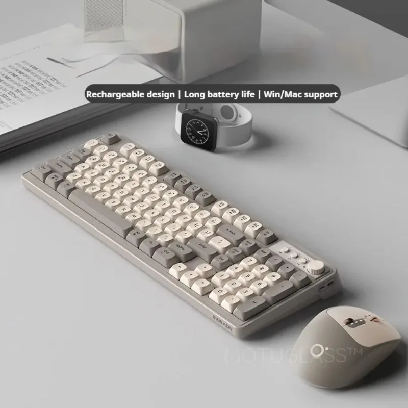 Silent Bluetooth Wireless Keyboard Mouse Dual Mode Mechanical Feel Stylish Design For Gaming And Office Use Girls Friendly