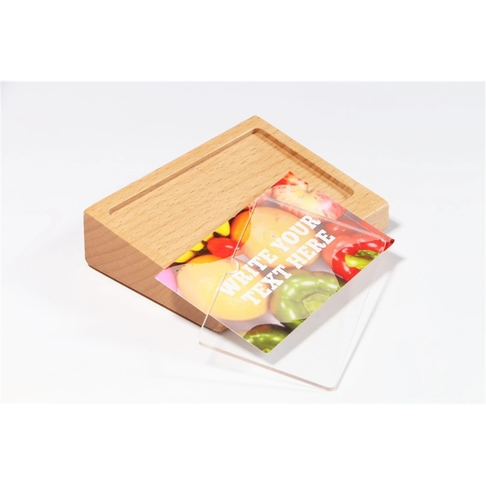 Acryl Panel Holz Tisch Name Karte Display Menü Schildhalter Stehen Preis Papier Tags Label Rack