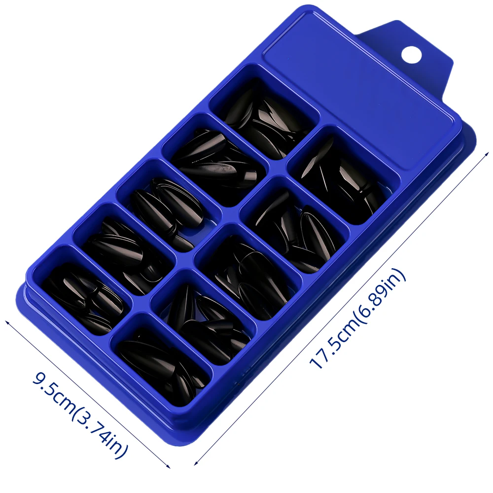100Pcs/Box Black Almond Fake Nail French Mid-length Solid Color Matte False Nail Tips Artificial Full Cover Press on Nails