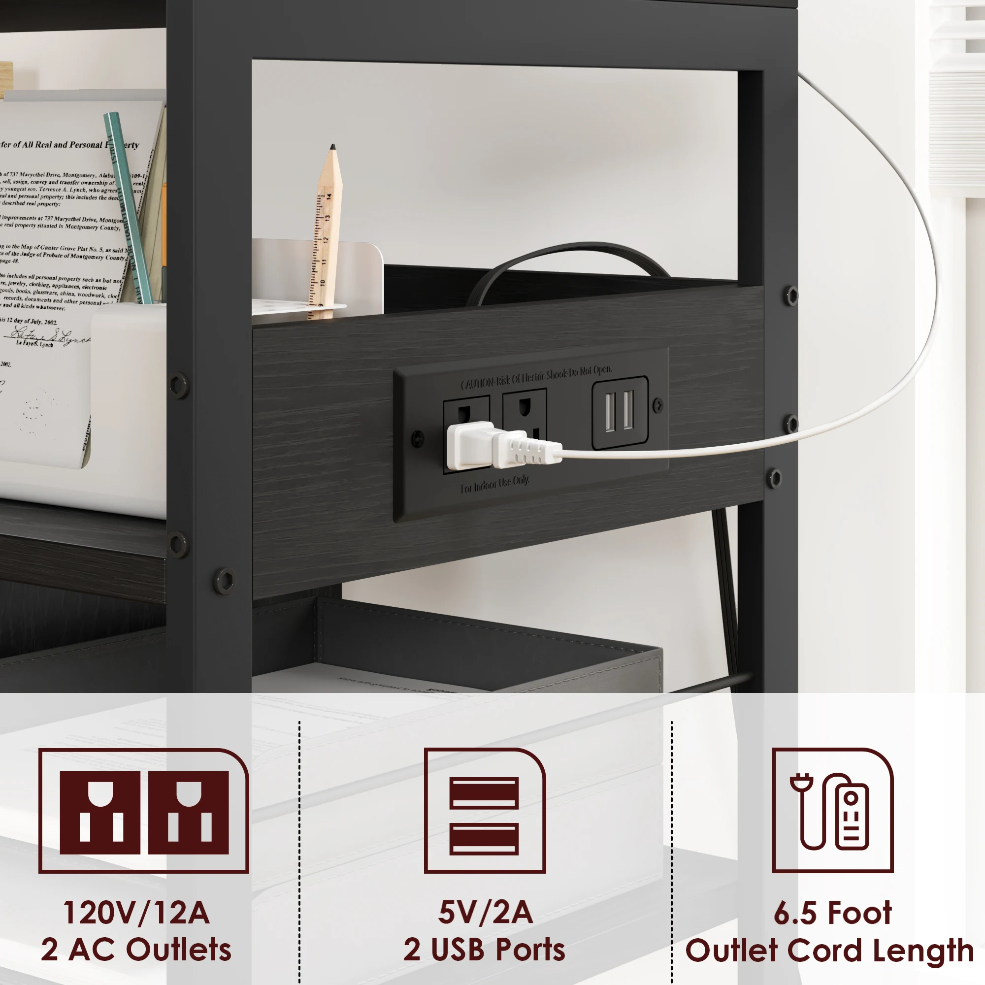 Printer Stand With Power Outlets And USB Charging Ports, Large Printer Table With Storage, 4 Tier Rolling Printer Stand