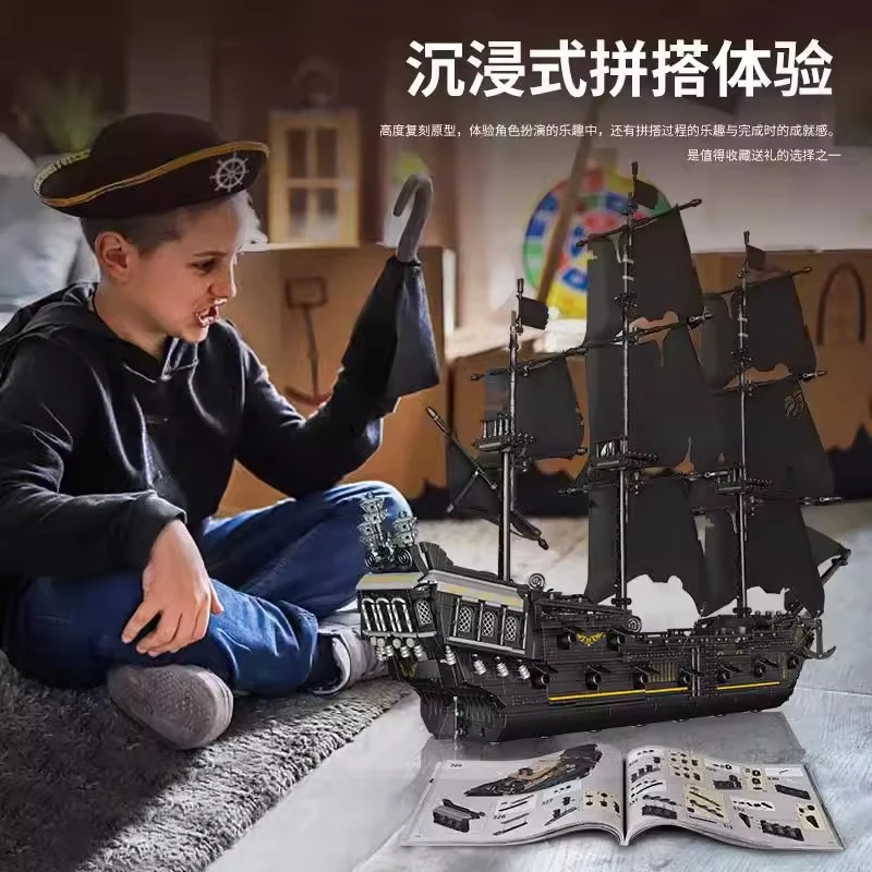 High Tech MOULD KING 13111 Pirates Ship Building Blocks Adults MOC Brick Black Ship Model Kits Build Kids Educational Toys Gifts