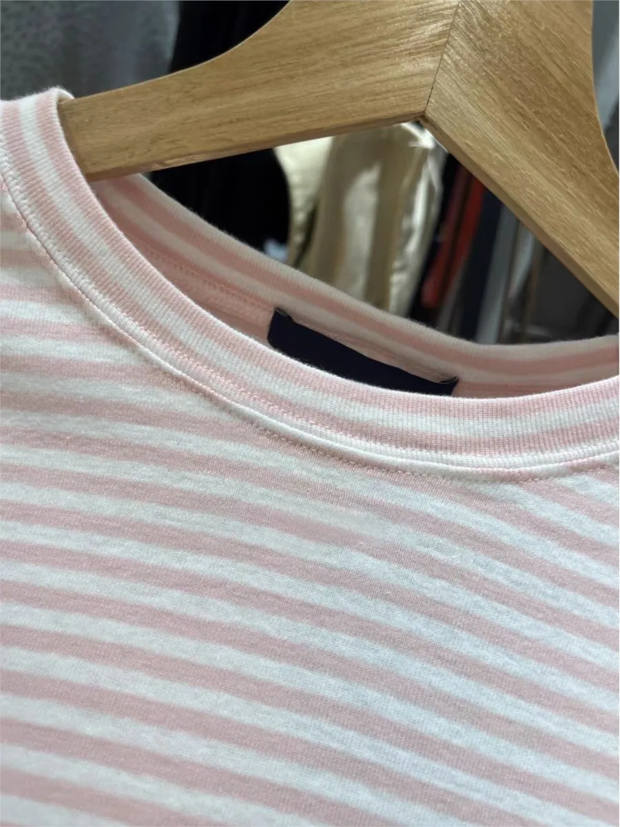 Sweet Pink Striped Long Sleeve T-shirt Woman Spring New Y2K O-Neck Cotton Slim Tshirts Tops Female Cute Preppy Style Tee Shirts